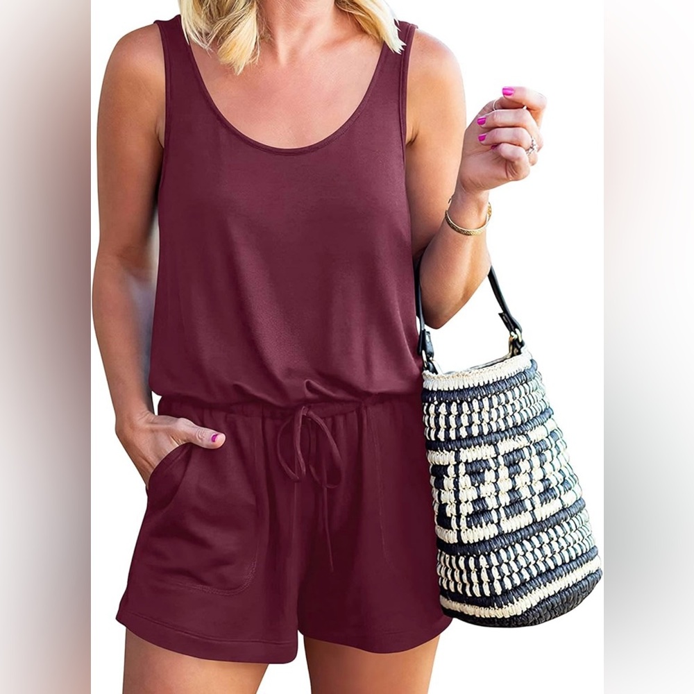 Sleeveless Shorts Romper Burgundy